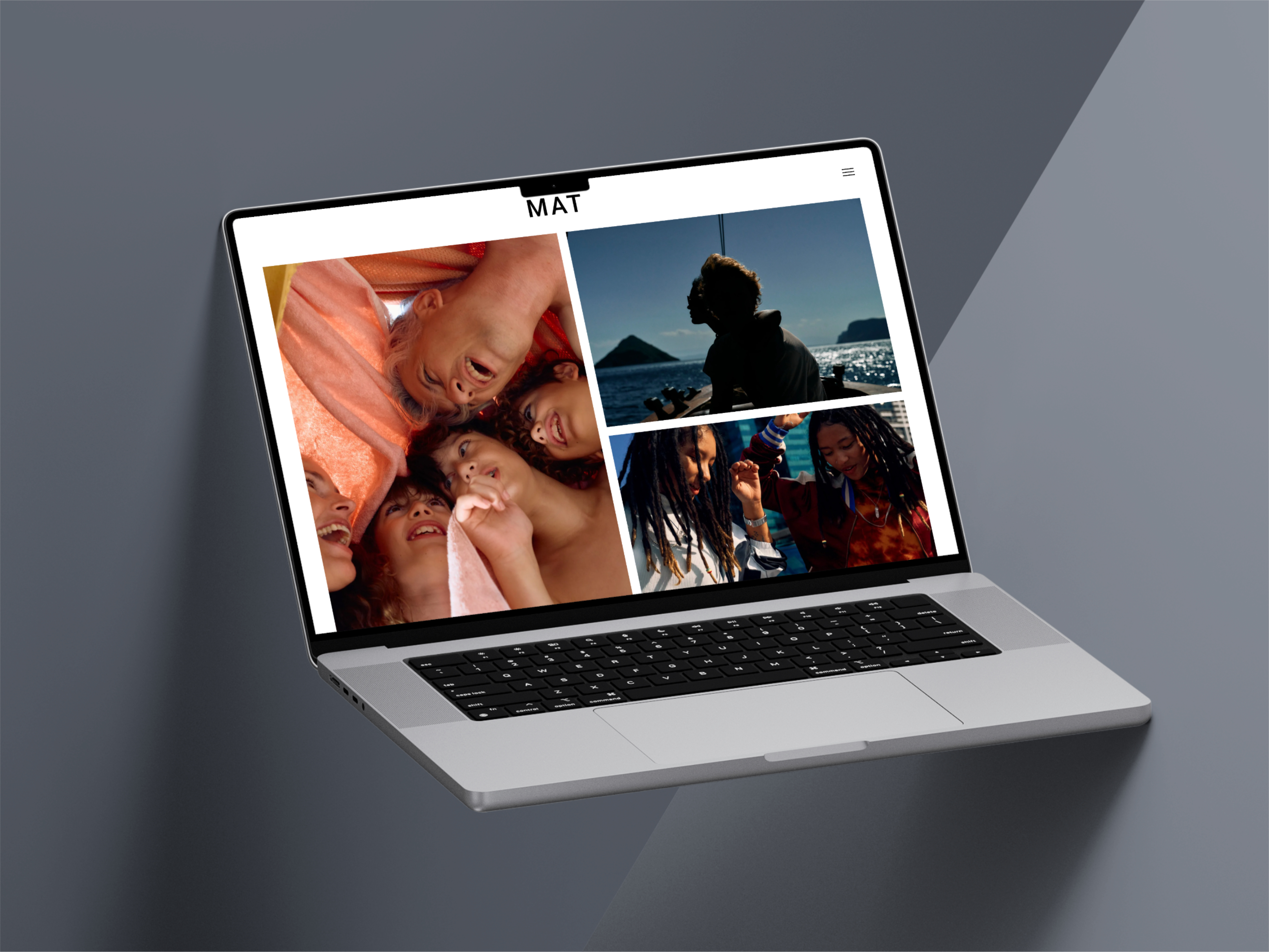 A modern laptop showing a vibrant online portfolio.